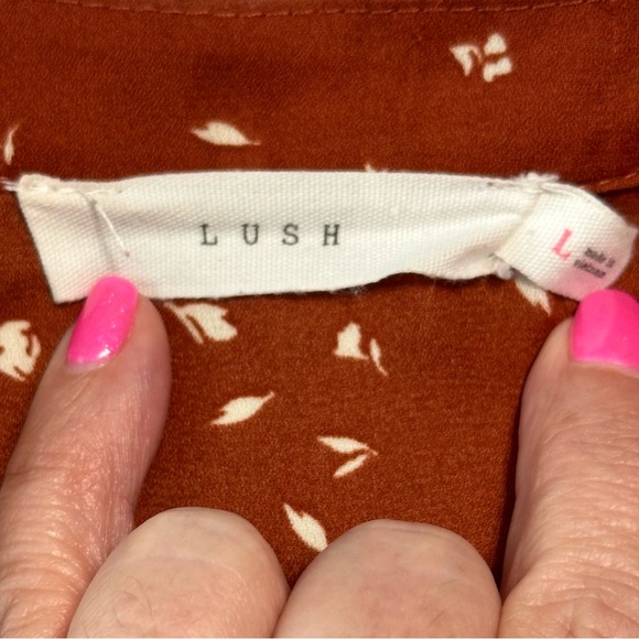 Lush Warren Burnt Orange Split Neck Blouse L –Fall Workwear Casual Pumpkin Spice - Picture 5 of 6